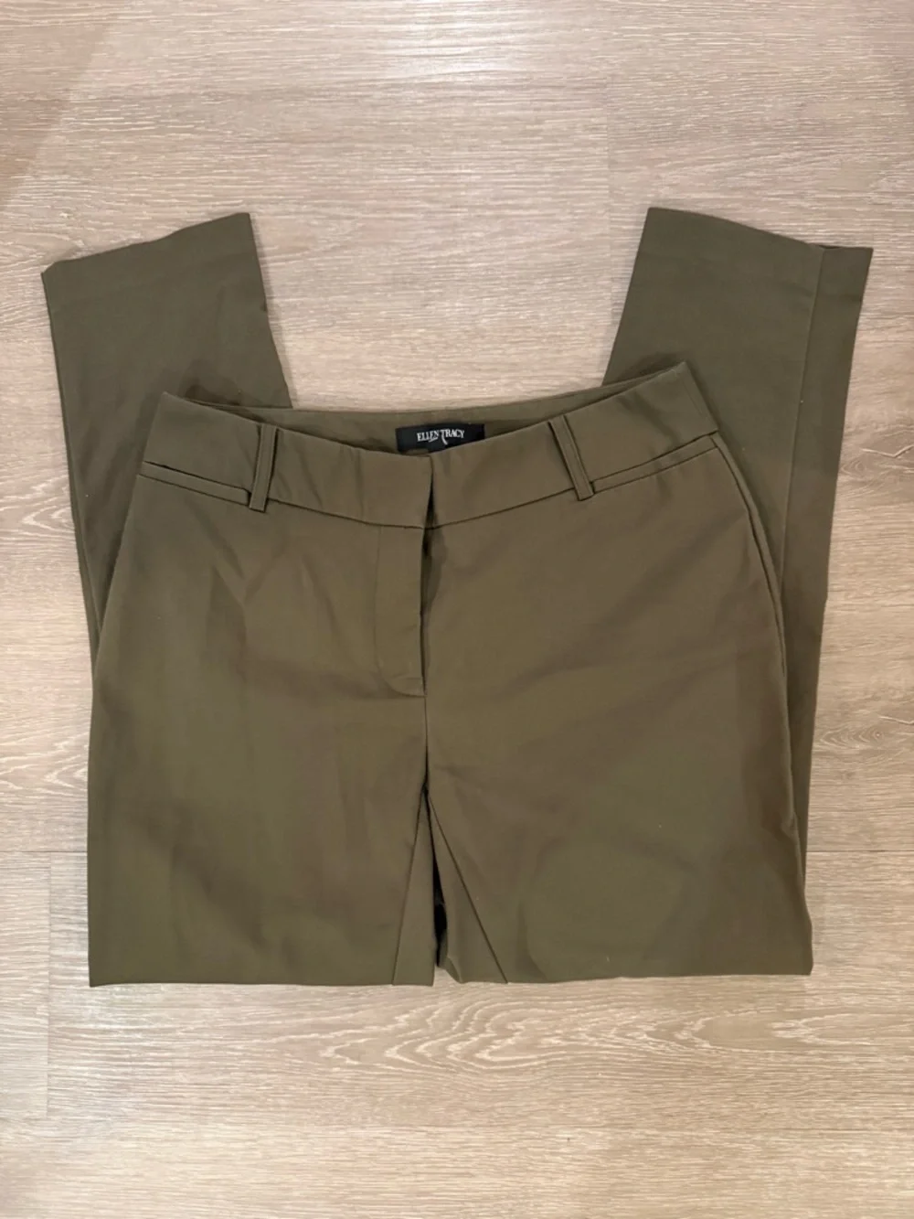 Ellen Tracy Olive Slim Ankle Pants Size 4 Tailored Career Stretch - Picture 4 of 9